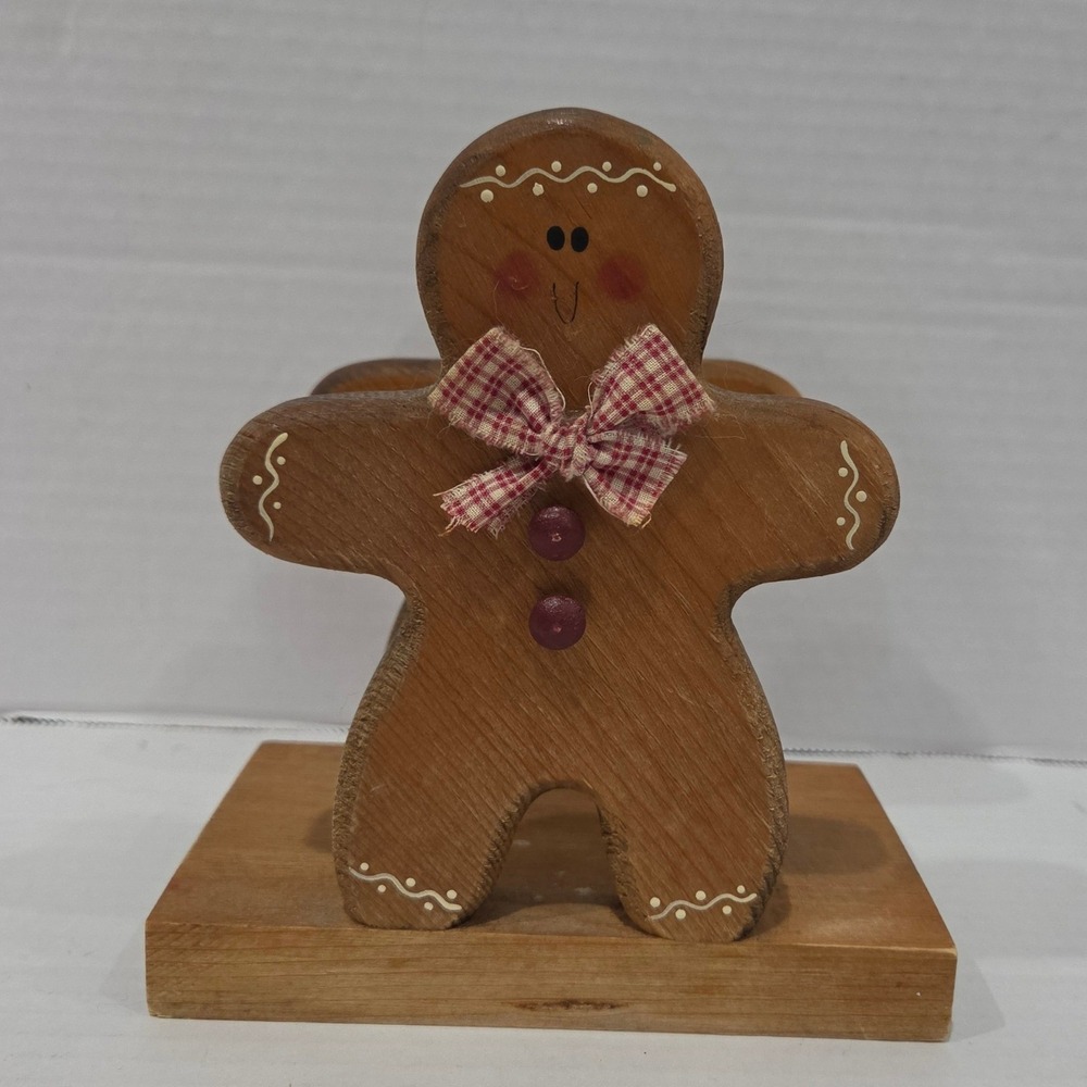 Vintage Wooden Gingerbread Man Napkin Holder Christmas Holiday Folk Art Decor